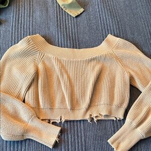 Seroya cropped off the shoulder sweater tan xs